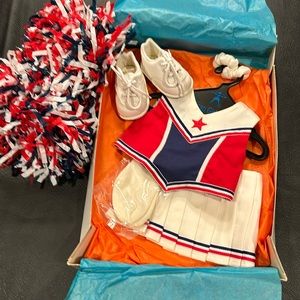American Girl Red White and Blue Cheerleader Outfit with Pom-Pom and Shoes